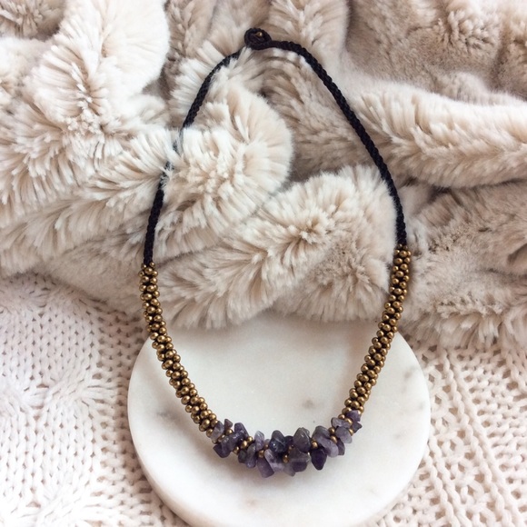 Amethyst & Brass Bead Necklace - Picture 2 of 6